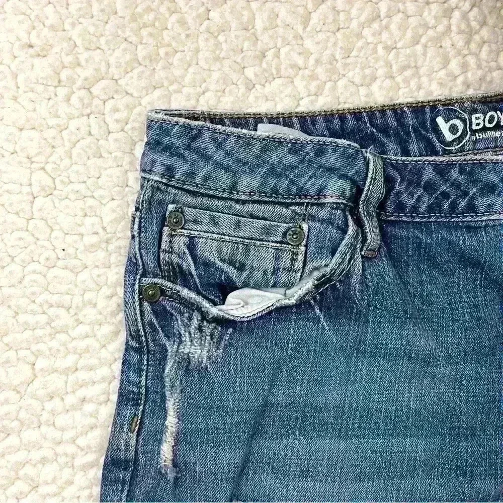 Bullhead Boyfriend MidRise Faded Distress Stretch Cuffed Denim Jean Short Size 7